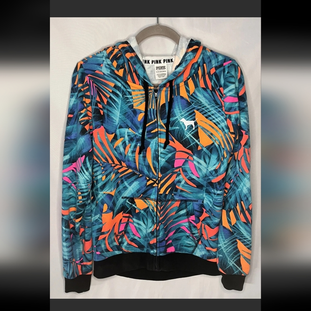 Pink Victorias Secret Tropical Palm Zip Up Hoodie